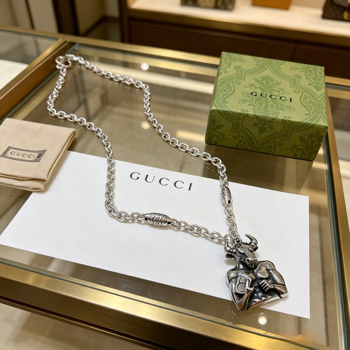 Gucci Anger Forest Interlocking G Antiqued Chain Necklace - album image 2