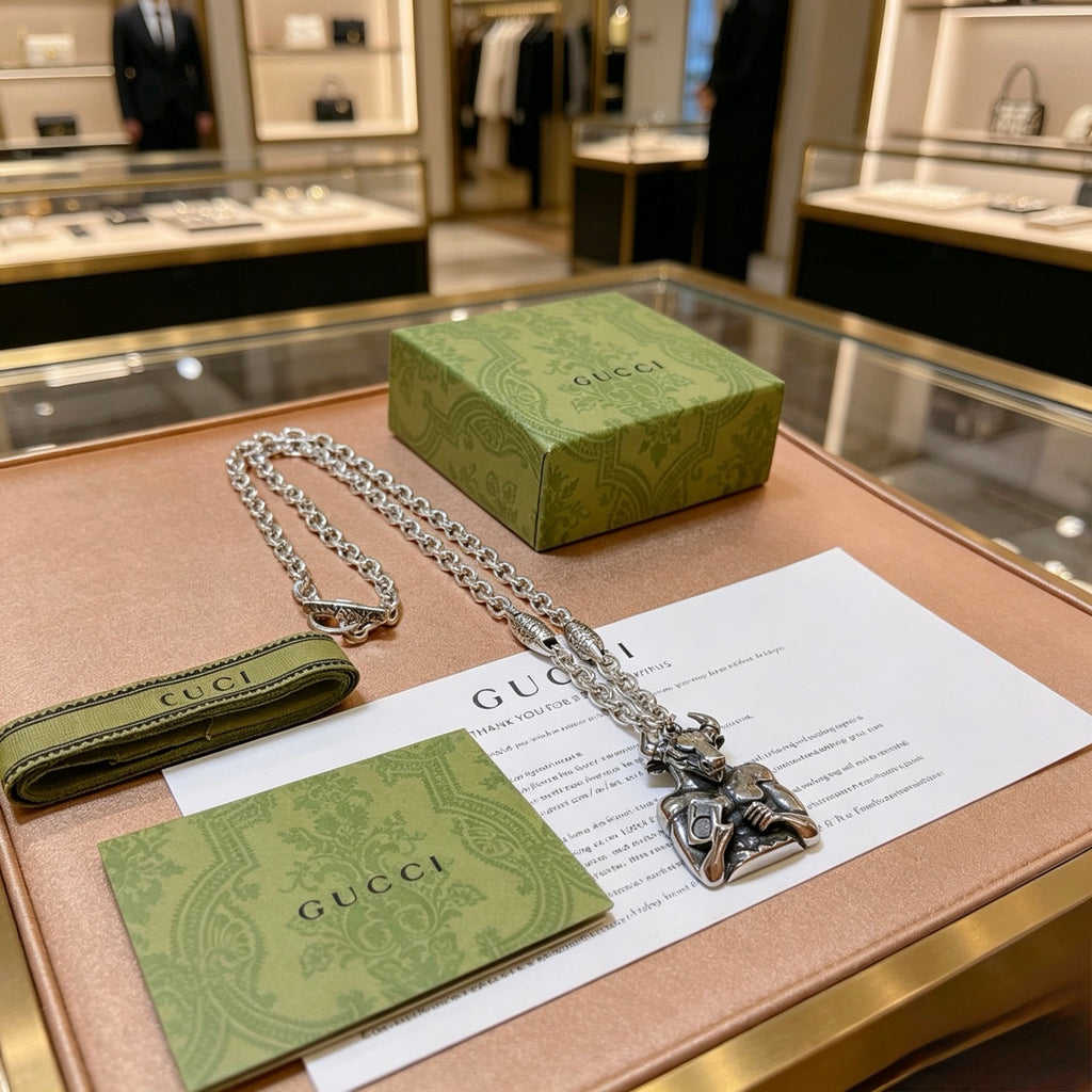 Gucci Anger Forest Interlocking G Antiqued Chain Necklace - album image 8