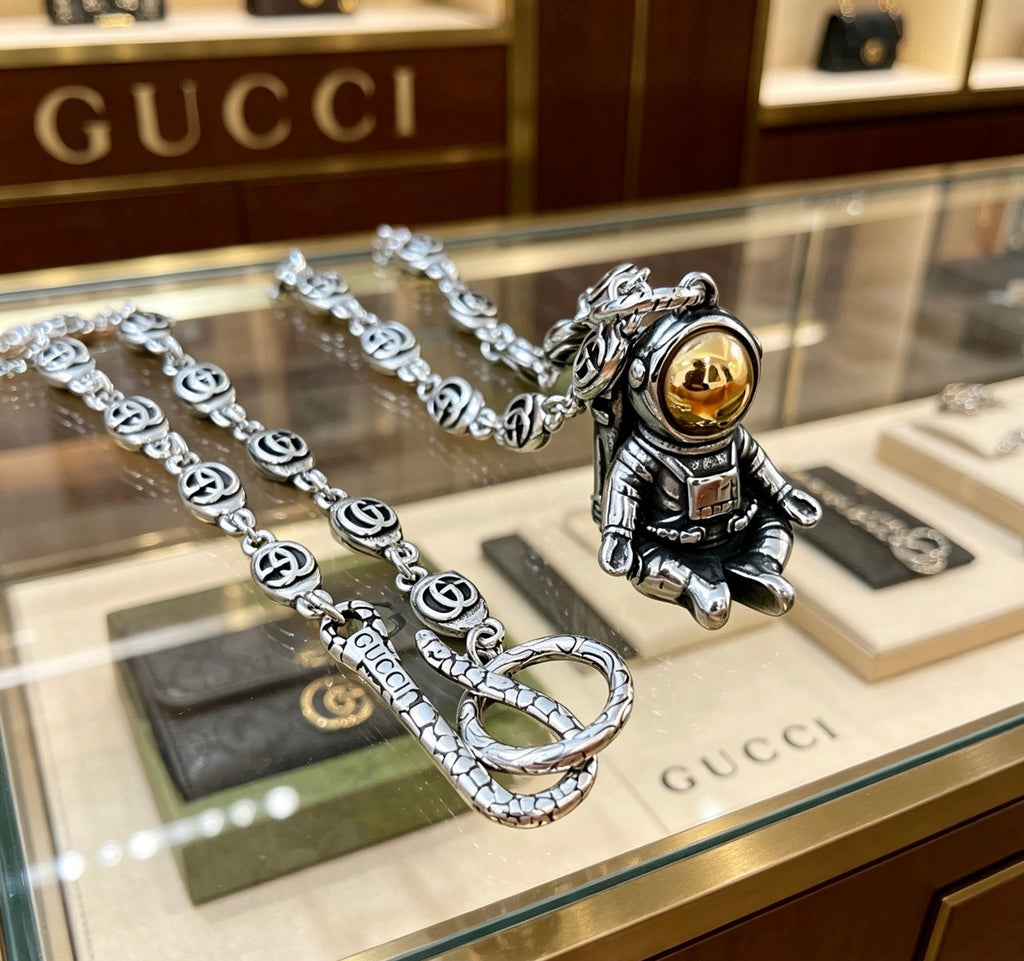 Gucci Anger Forest Interlocking G Space Motif Antiqued Chain Necklace - album image 1