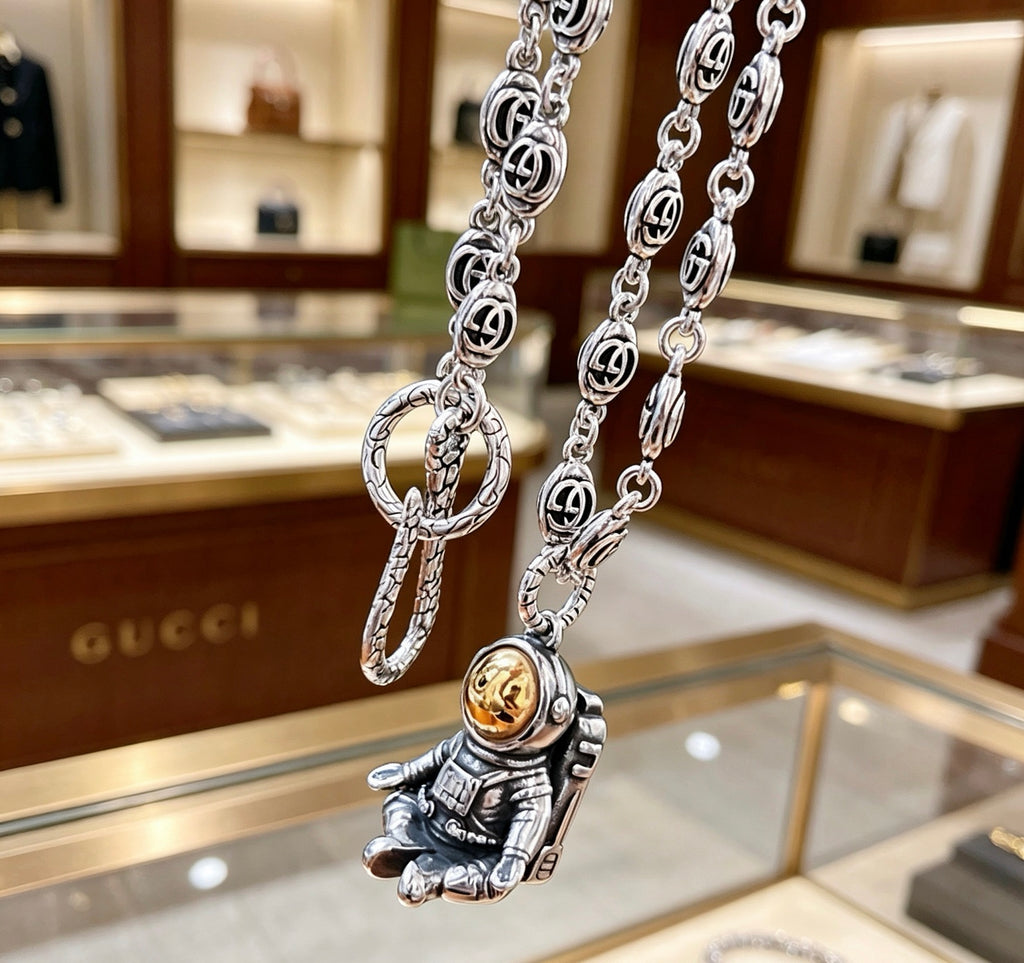 Gucci Anger Forest Interlocking G Space Motif Antiqued Chain Necklace - album image 8