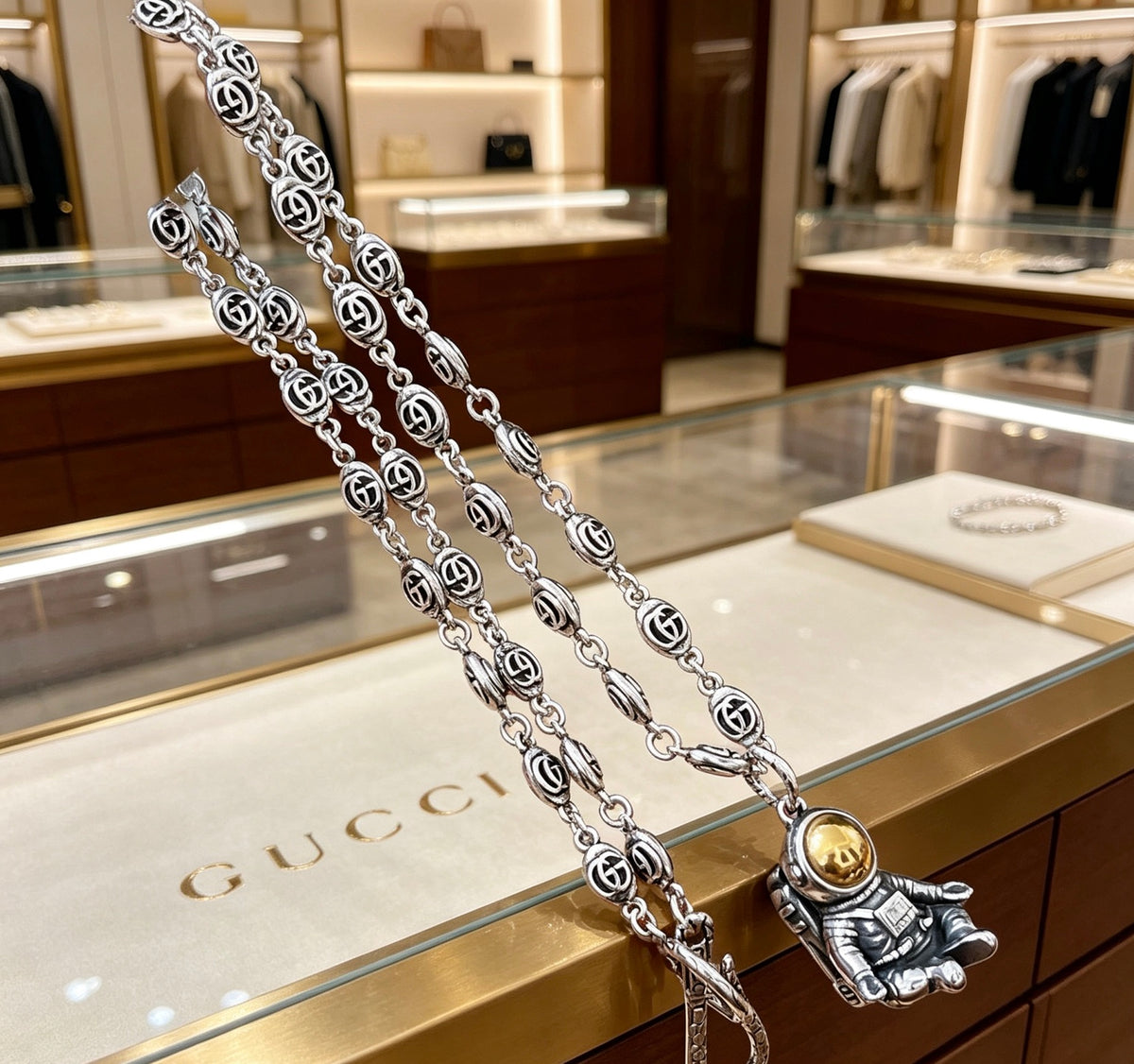 Gucci Anger Forest Interlocking G Space Motif Antiqued Chain Necklace - album image 2