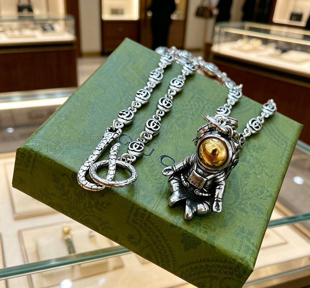 Gucci Anger Forest Interlocking G Space Motif Antiqued Chain Necklace - album image 6