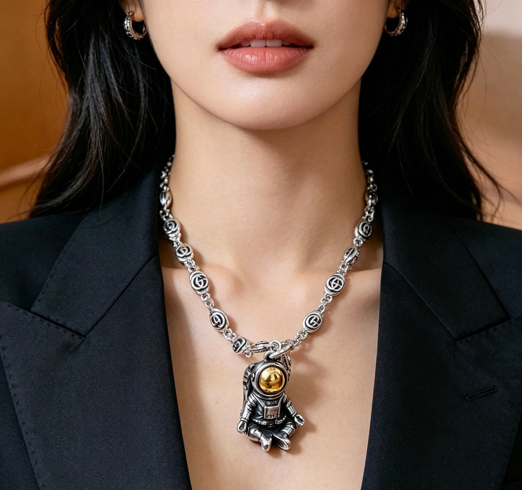 Gucci Anger Forest Interlocking G Space Motif Antiqued Chain Necklace - album image 3
