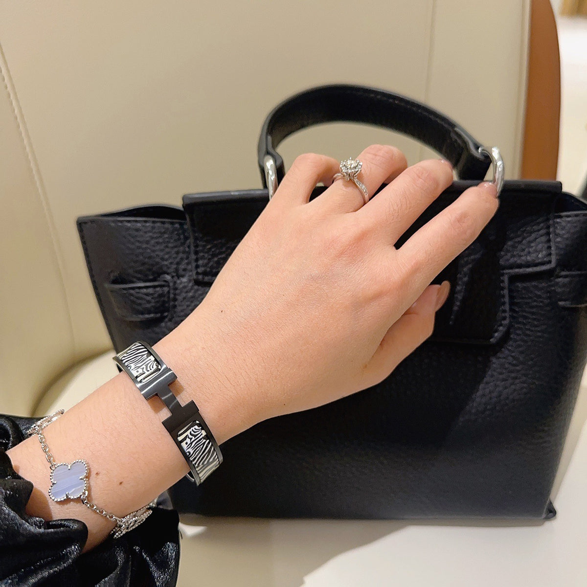 Hermès Gold-Tone Black Printed H-Clasp Bangle - album image 6