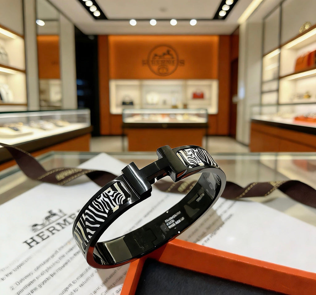 Hermès Gold-Tone Black Printed H-Clasp Bangle - album image 2