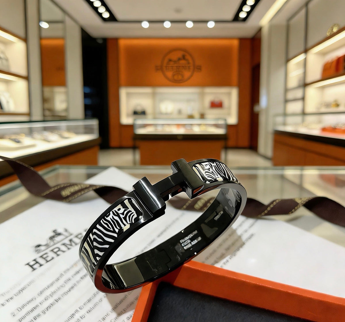 Hermès Gold-Tone Black Printed H-Clasp Bangle - album image 2