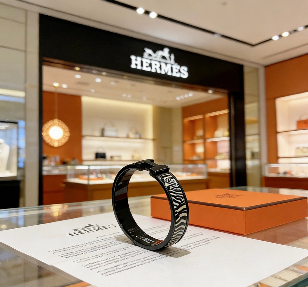 Hermès Gold-Tone Black Printed H-Clasp Bangle - album image 7