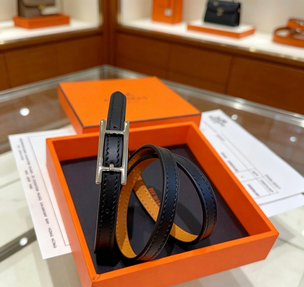Hermès Black Leather Double-Strand Anchor Bracelet - album image 5