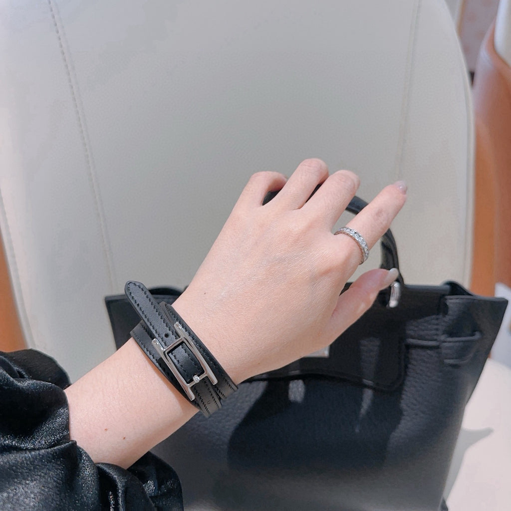 Hermès Black Leather Double-Strand Anchor Bracelet - album image 3