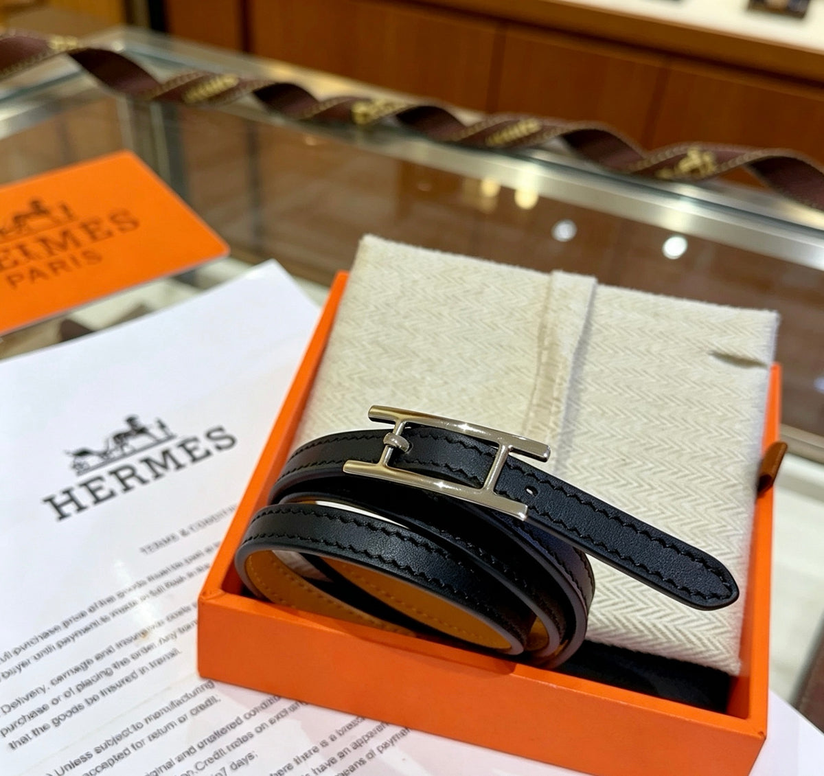 Hermès Black Leather Double-Strand Anchor Bracelet - album image 2