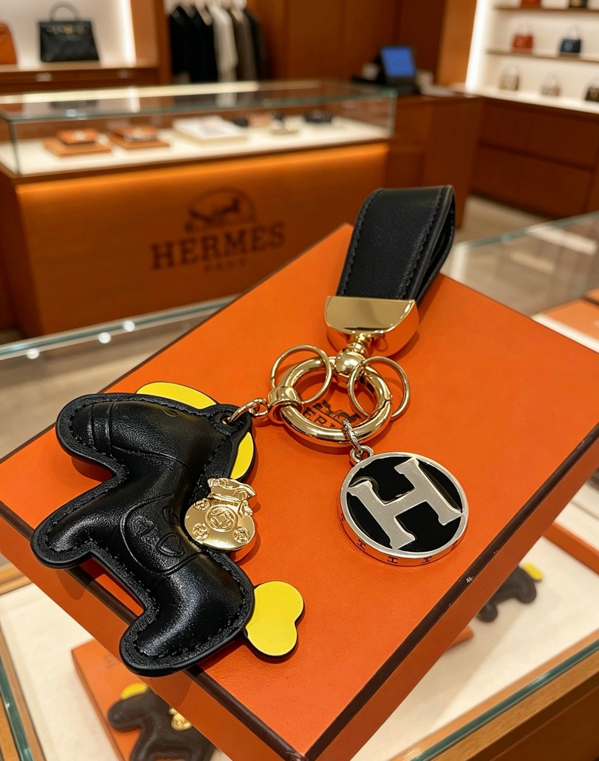 Hermès Black Horse and Gold-Tone H Charm Keychain - album image 2