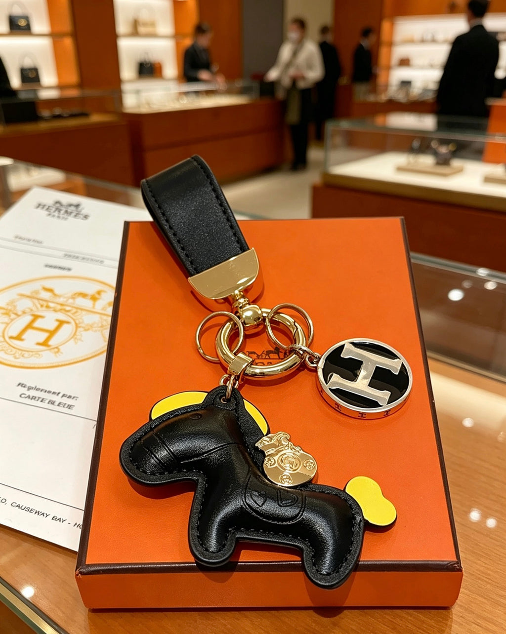 Hermès Black Horse and Gold-Tone H Charm Keychain - album image 5