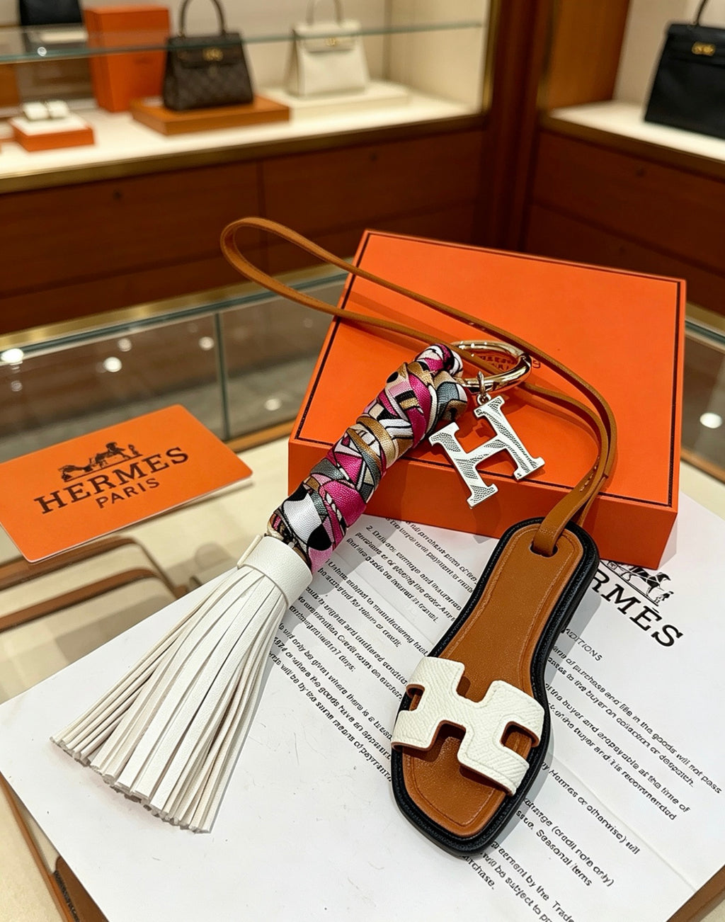 Hermès Tan Leather H Bag Charm with White Tassel - album image 3