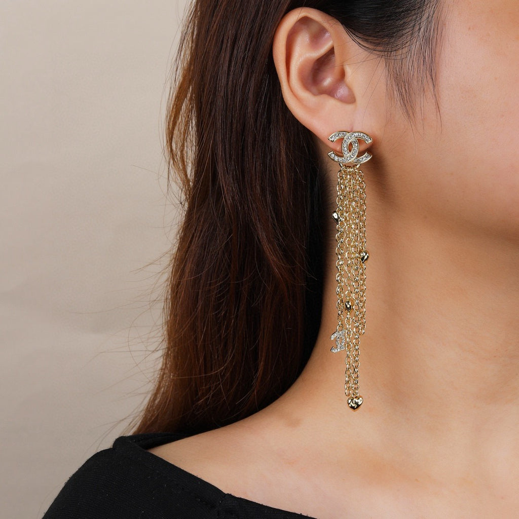 Chanel Gold-Tone Chain Fringe CC Earrings - album image 2