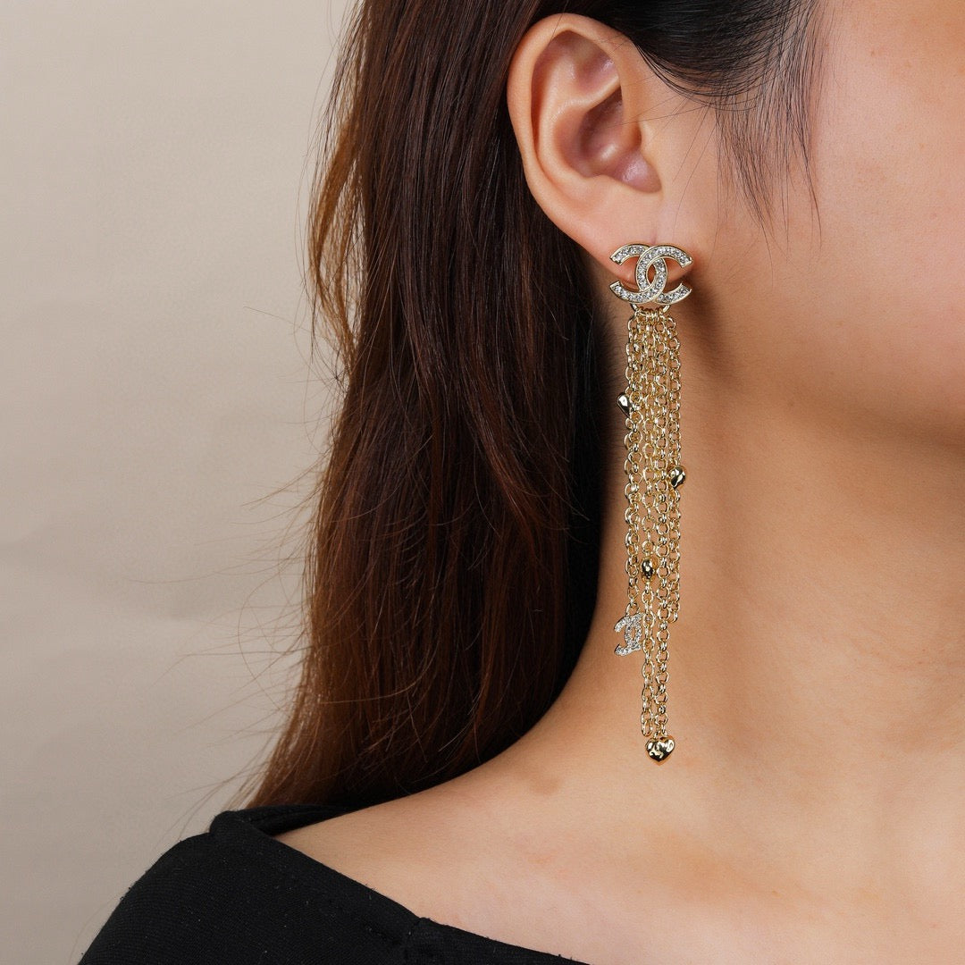 Chanel Gold-Tone Chain Fringe CC Earrings - album image 2