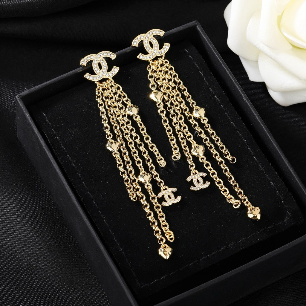 Chanel Gold-Tone Chain Fringe CC Earrings - album image 7