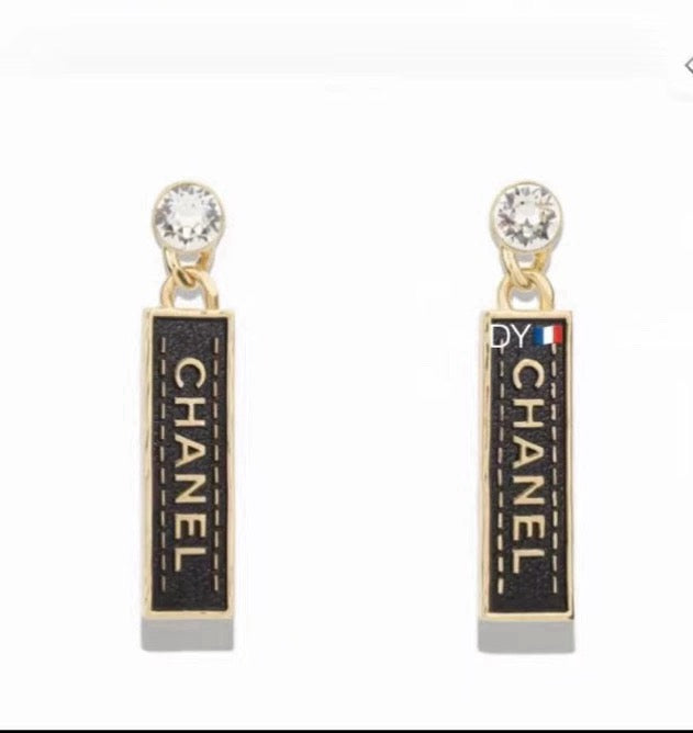 Chanel Black Rectangular Letter Drop Earrings - album image 5