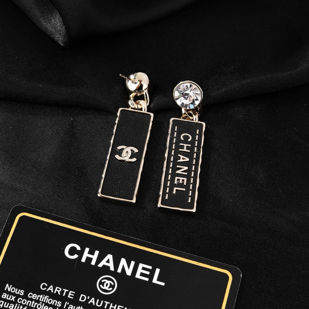 Chanel Black Rectangular Letter Drop Earrings - album image 7