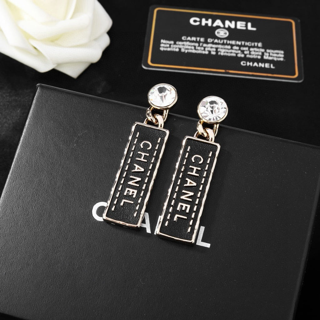 Chanel Black Rectangular Letter Drop Earrings - album image 6