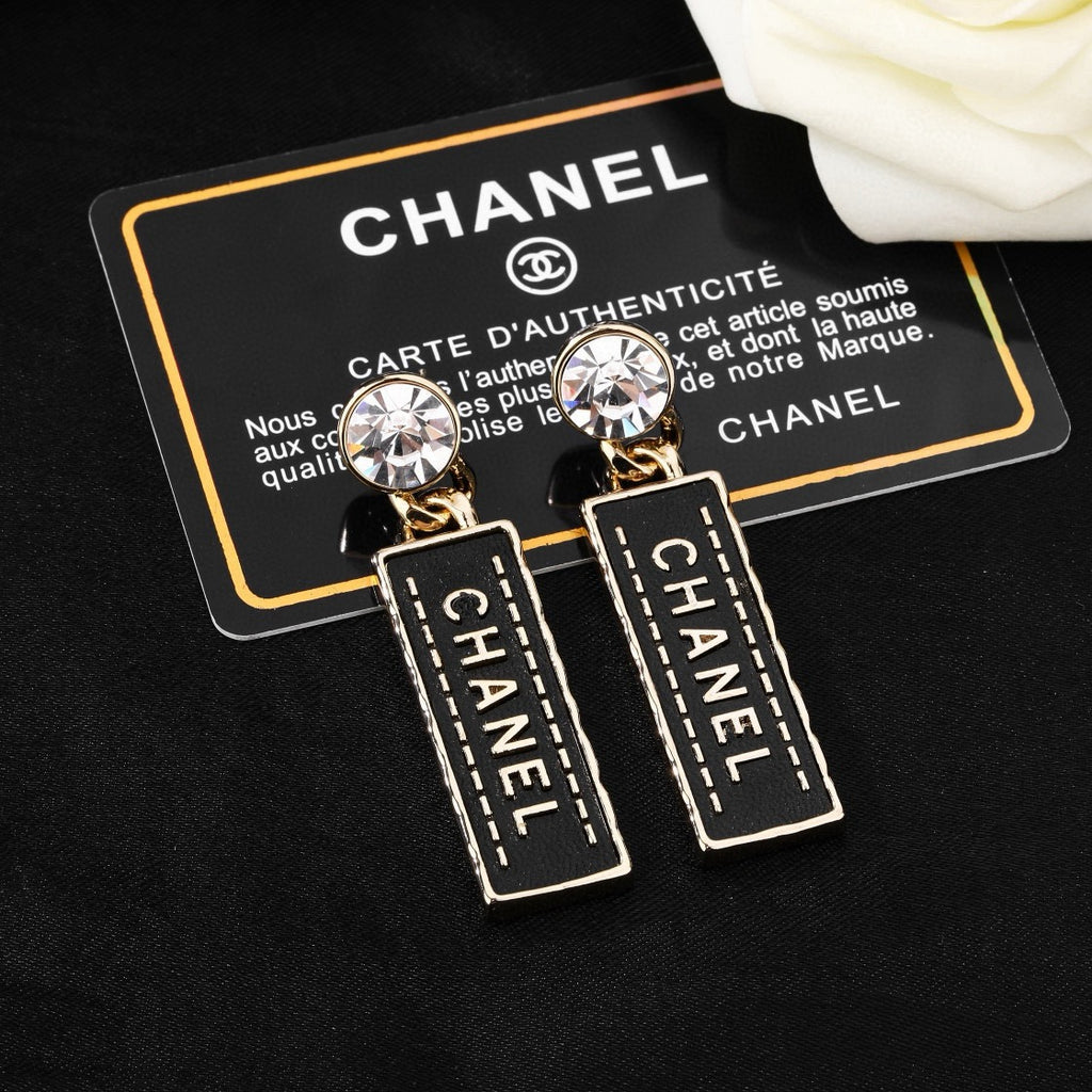 Chanel Black Rectangular Letter Drop Earrings - album image 1