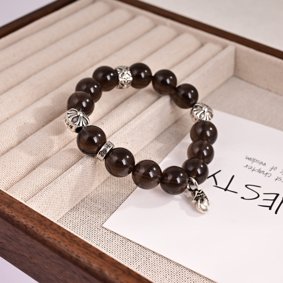 Chrome Hearts Large Dark Bead Cross Bracelet - album image 2