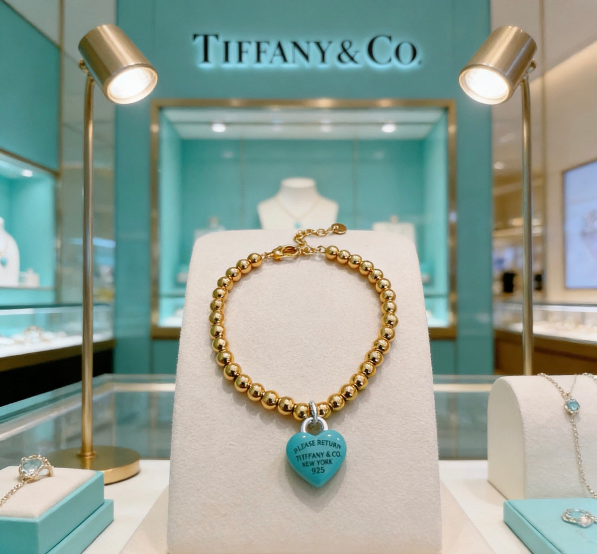 Tiffany & Co. Gold-Tone Blue Heart Bead Bracelet - album image 2