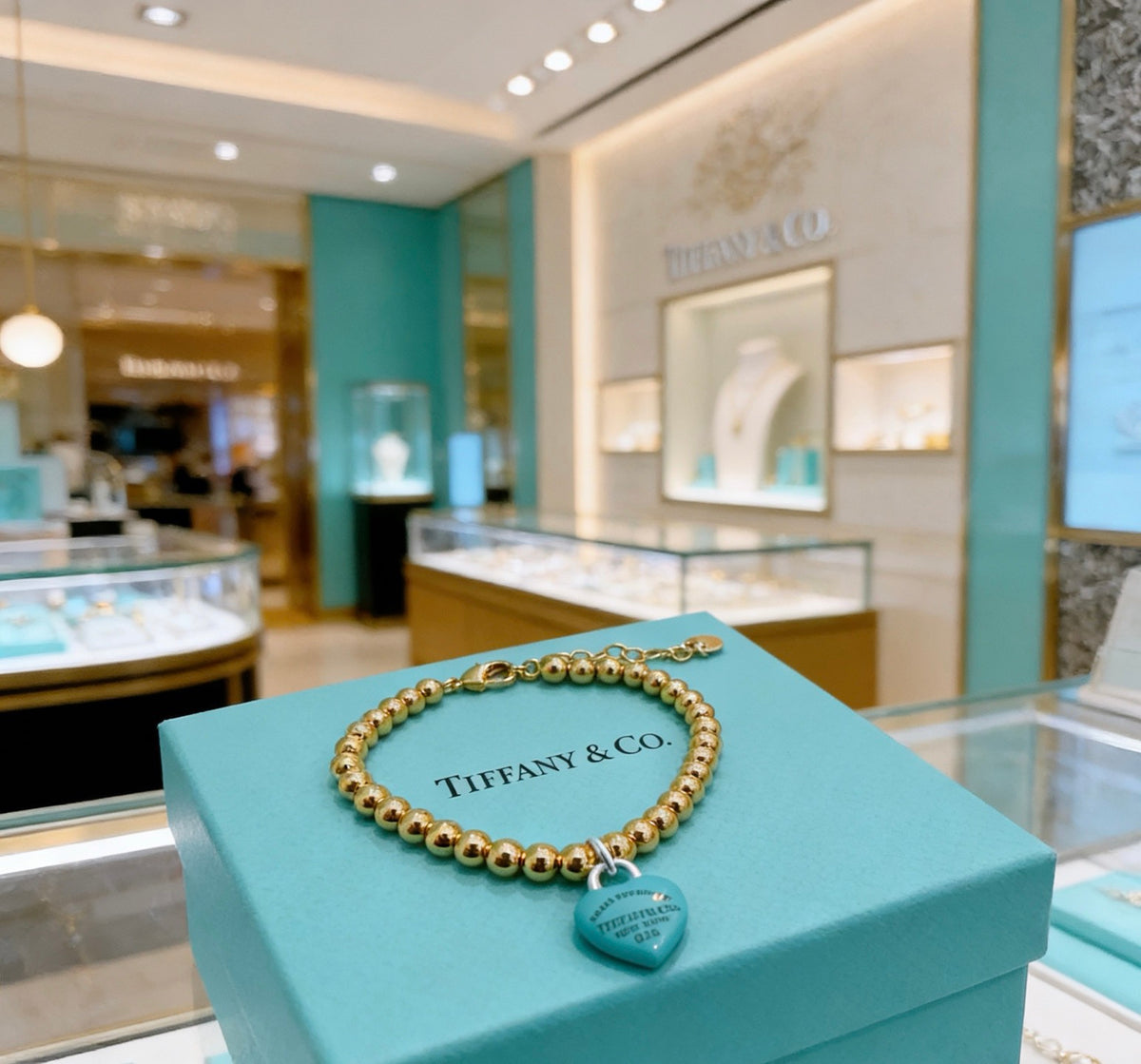 Tiffany & Co. Gold-Tone Blue Heart Bead Bracelet - album image 6