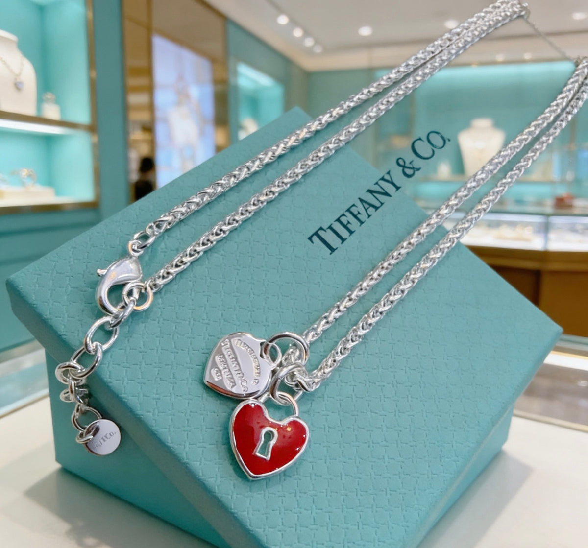 Tiffany & Co. Red Heart Double Chain Necklace - album image 3