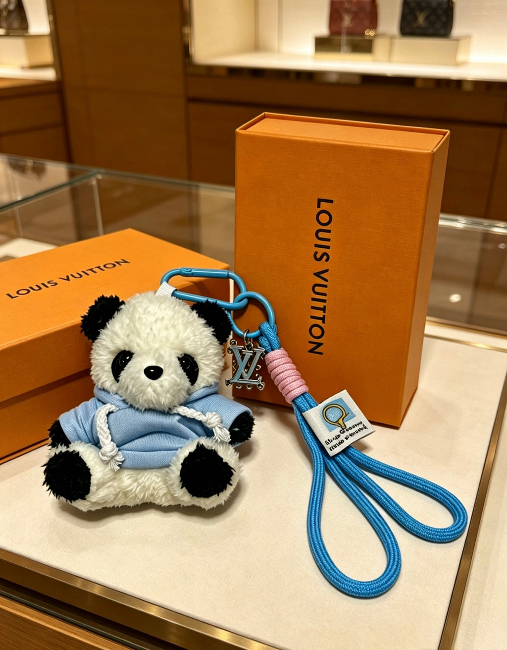 Louis Vuitton Plush Panda Keychain with Blue Strap - album image 4