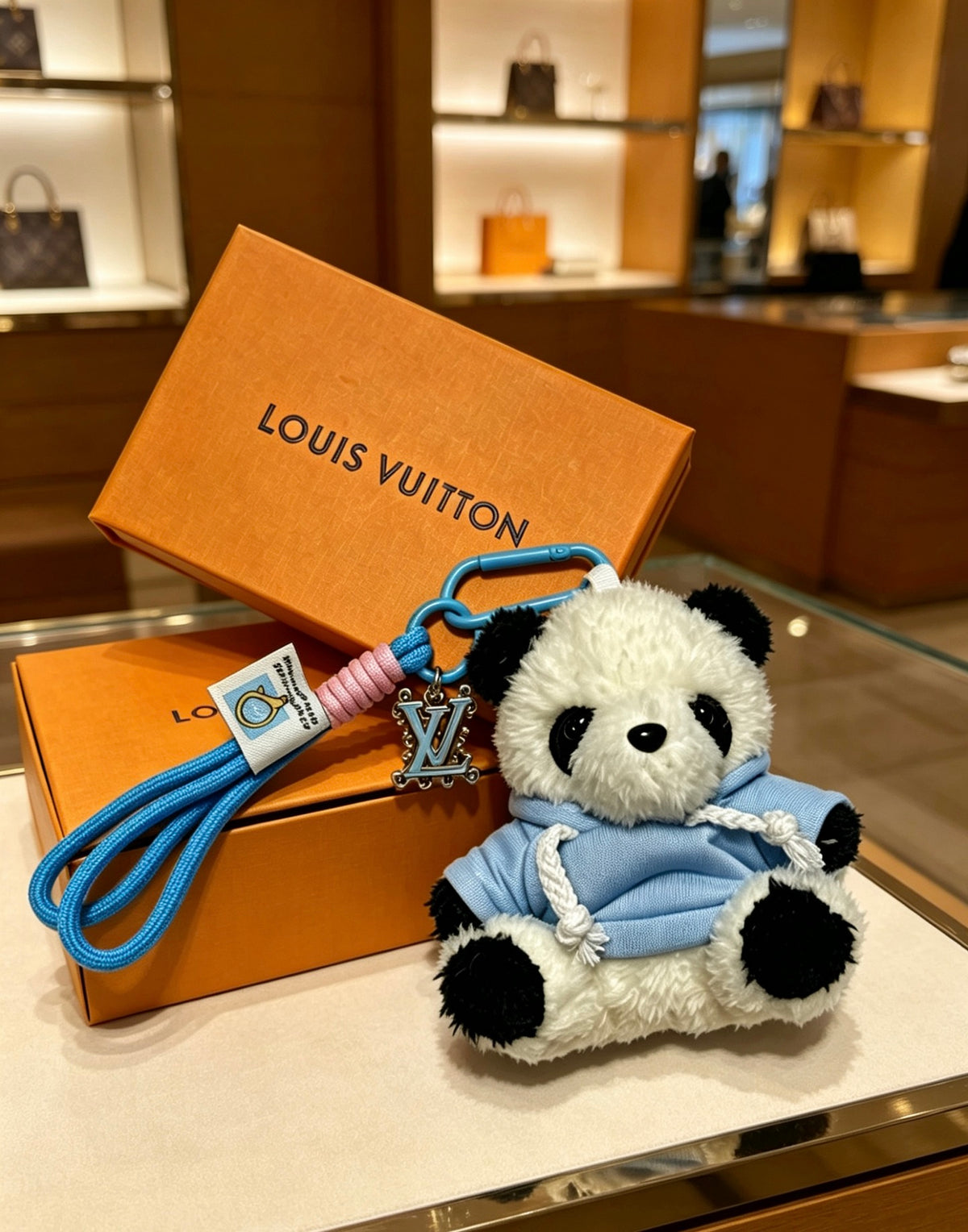 Louis Vuitton Plush Panda Keychain with Blue Strap - album image 5