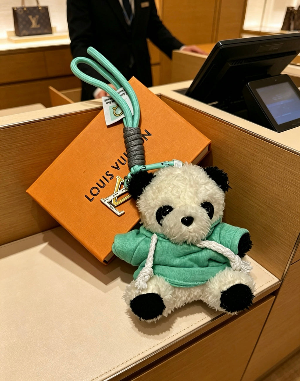 Louis Vuitton Plush Panda Keychain in Green Outfit - album image 5