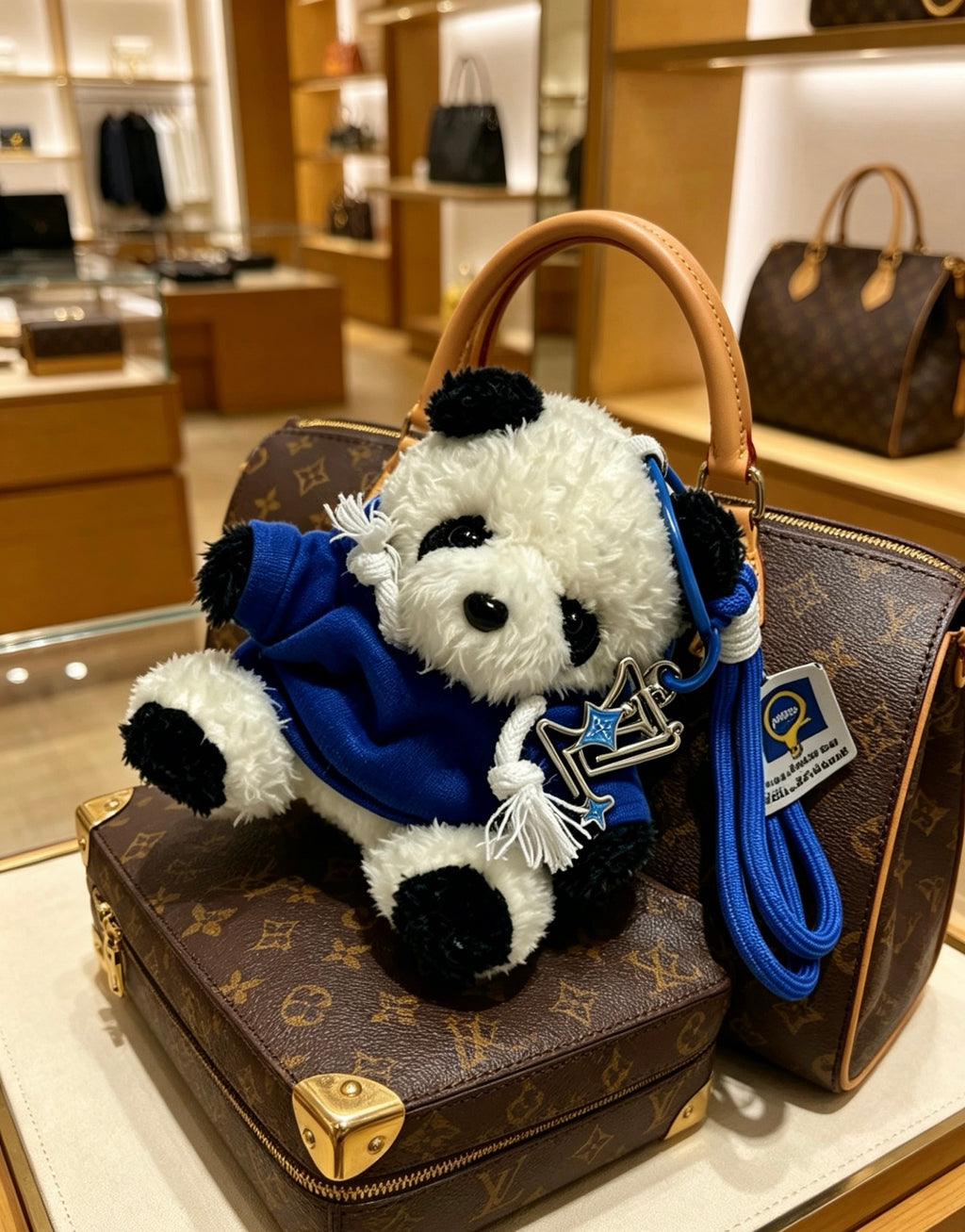 Louis Vuitton Plush Panda Keychain in Blue Outfit - album image 4