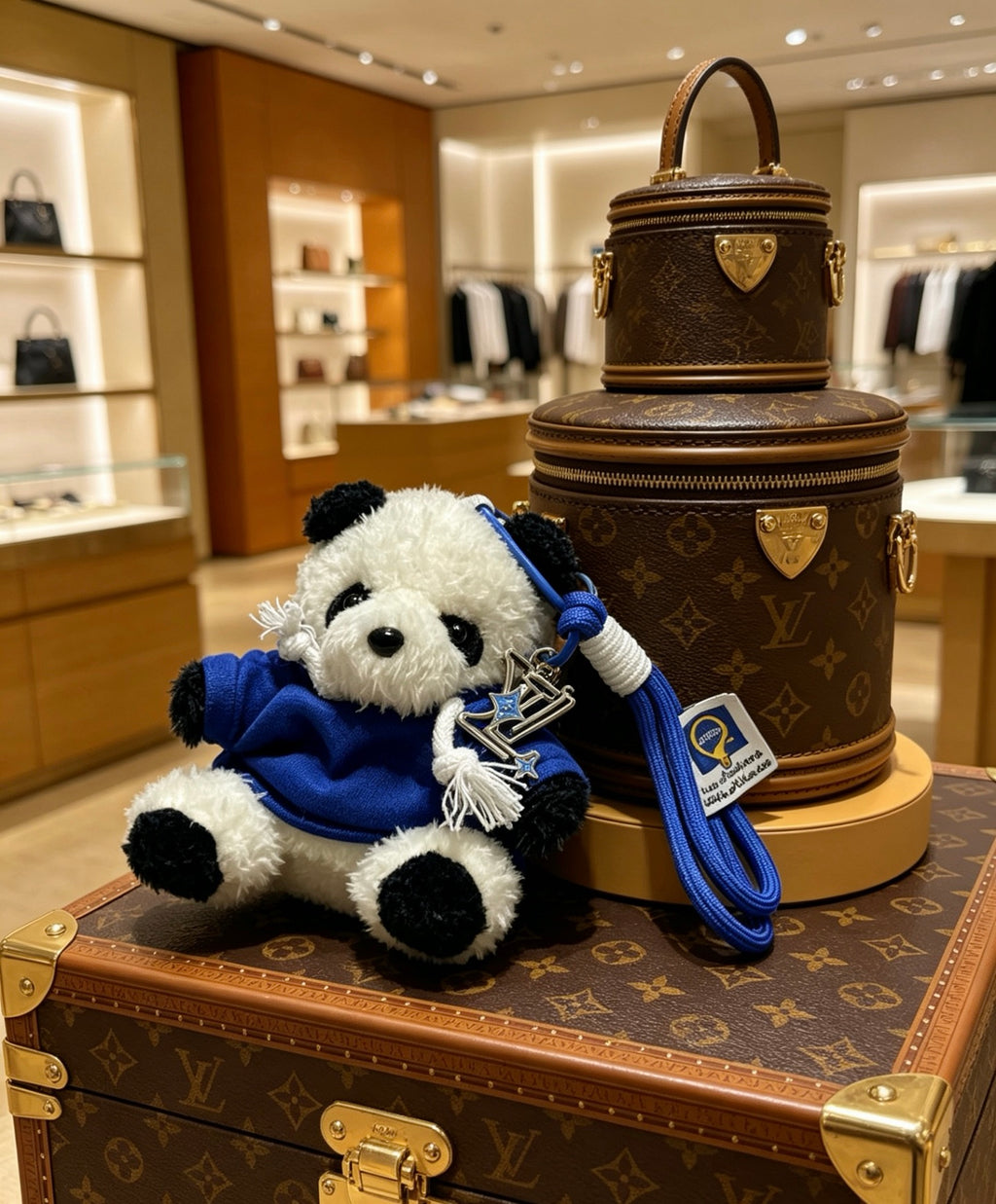 Louis Vuitton Plush Panda Keychain in Blue Outfit - album image 6