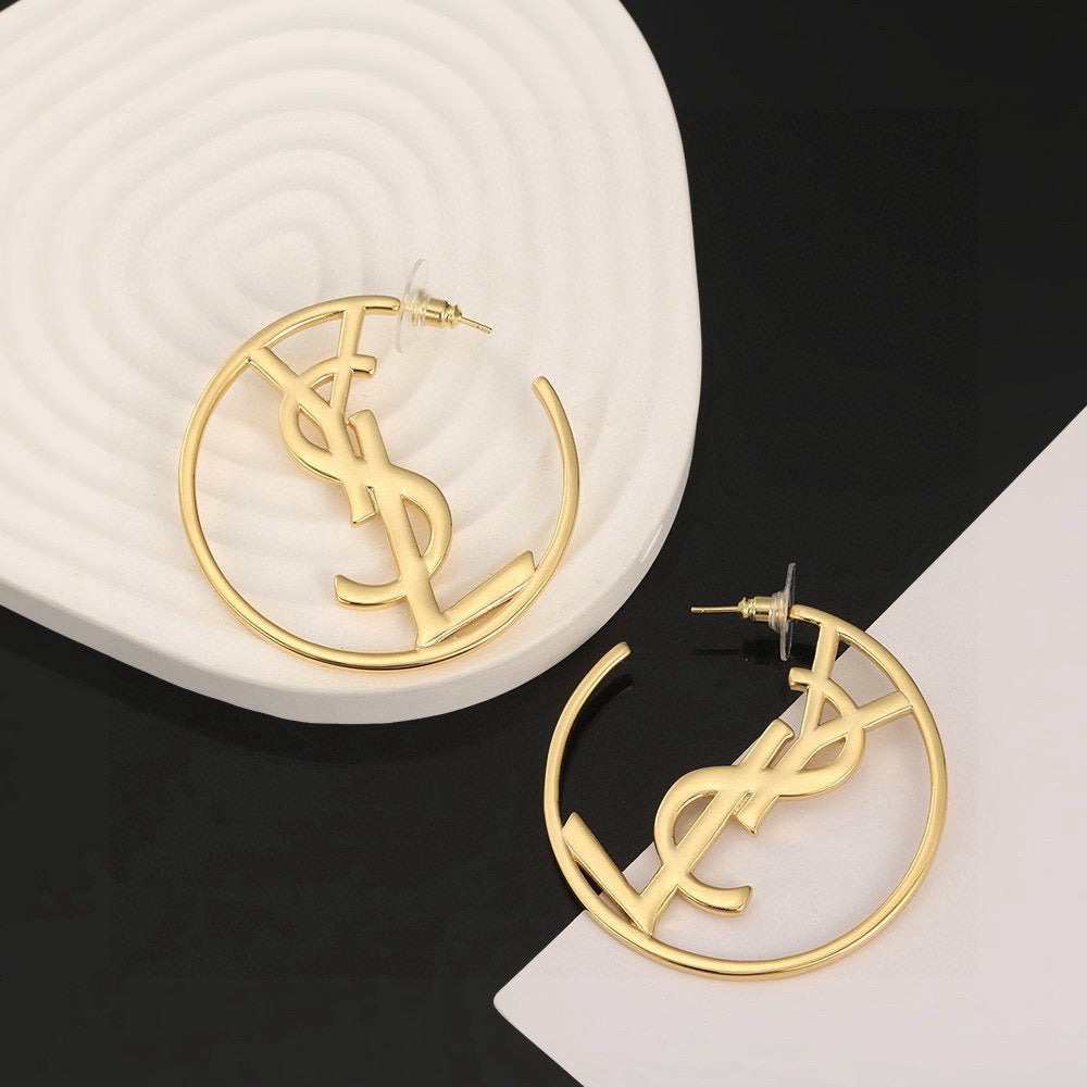 Saint Laurent Gold-Tone Circular Monogram Earrings - album image 6