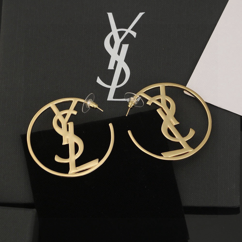 Saint Laurent Gold-Tone Circular Monogram Earrings - album image 2
