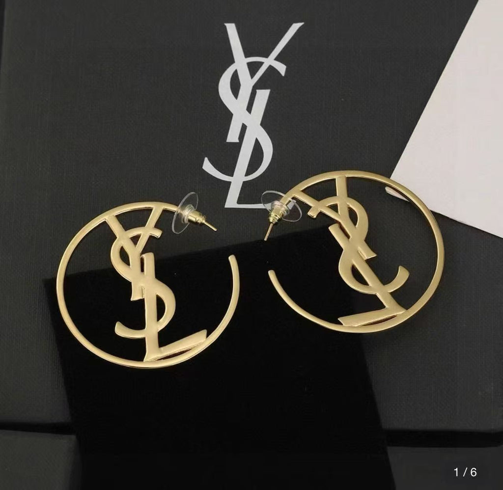 Saint Laurent Gold-Tone Circular Monogram Earrings - album image 1