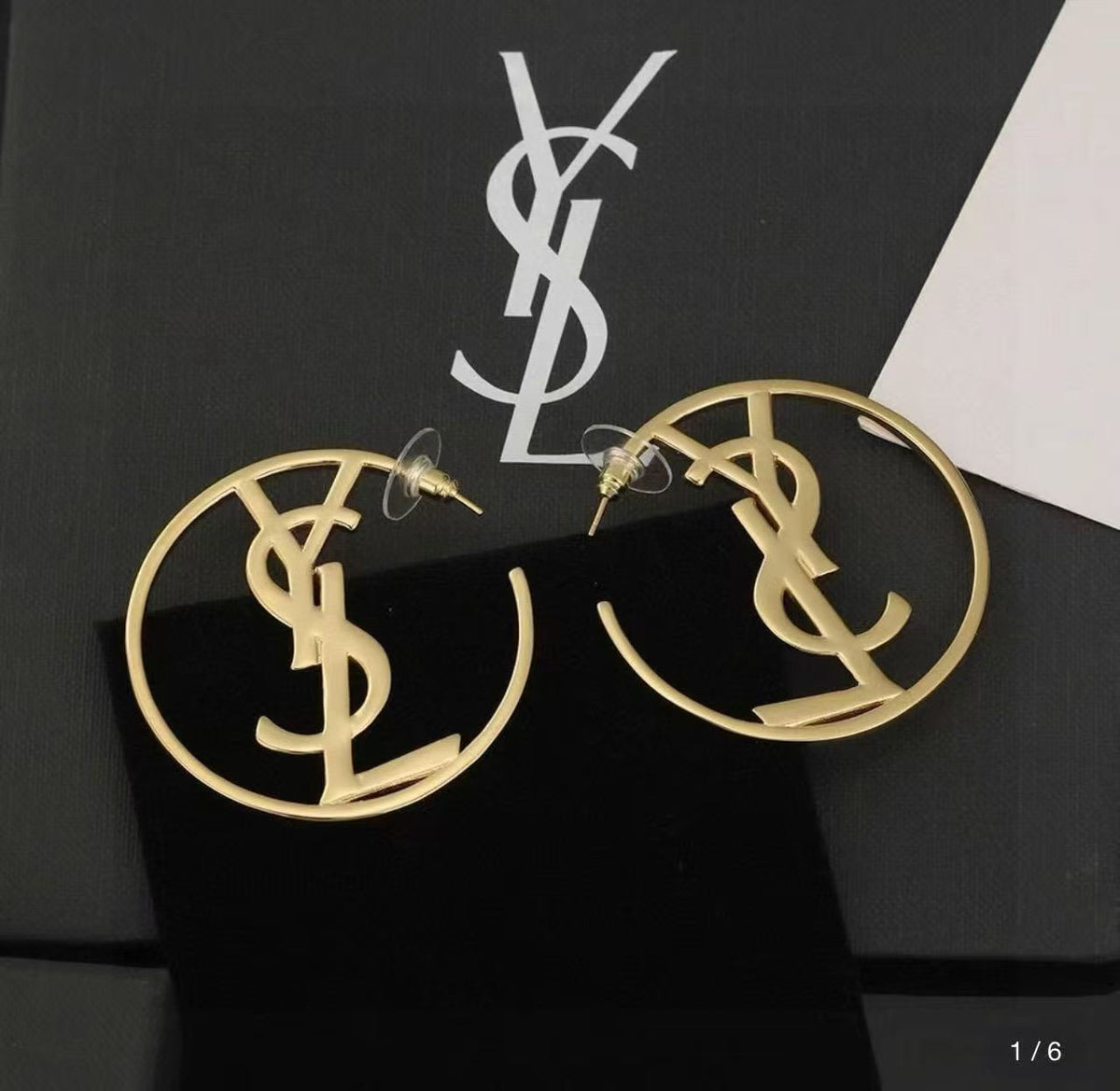 Saint Laurent Gold-Tone Circular Monogram Earrings - album image 1