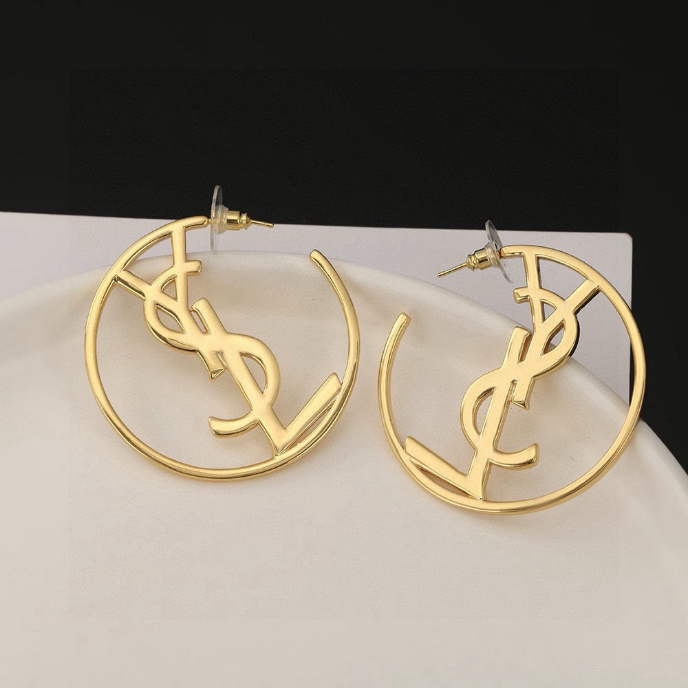 Saint Laurent Gold-Tone Circular Monogram Earrings - album image 3