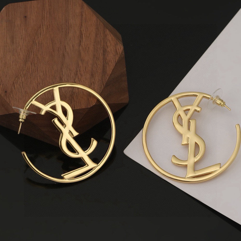 Saint Laurent Gold-Tone Circular Monogram Earrings - album image 4