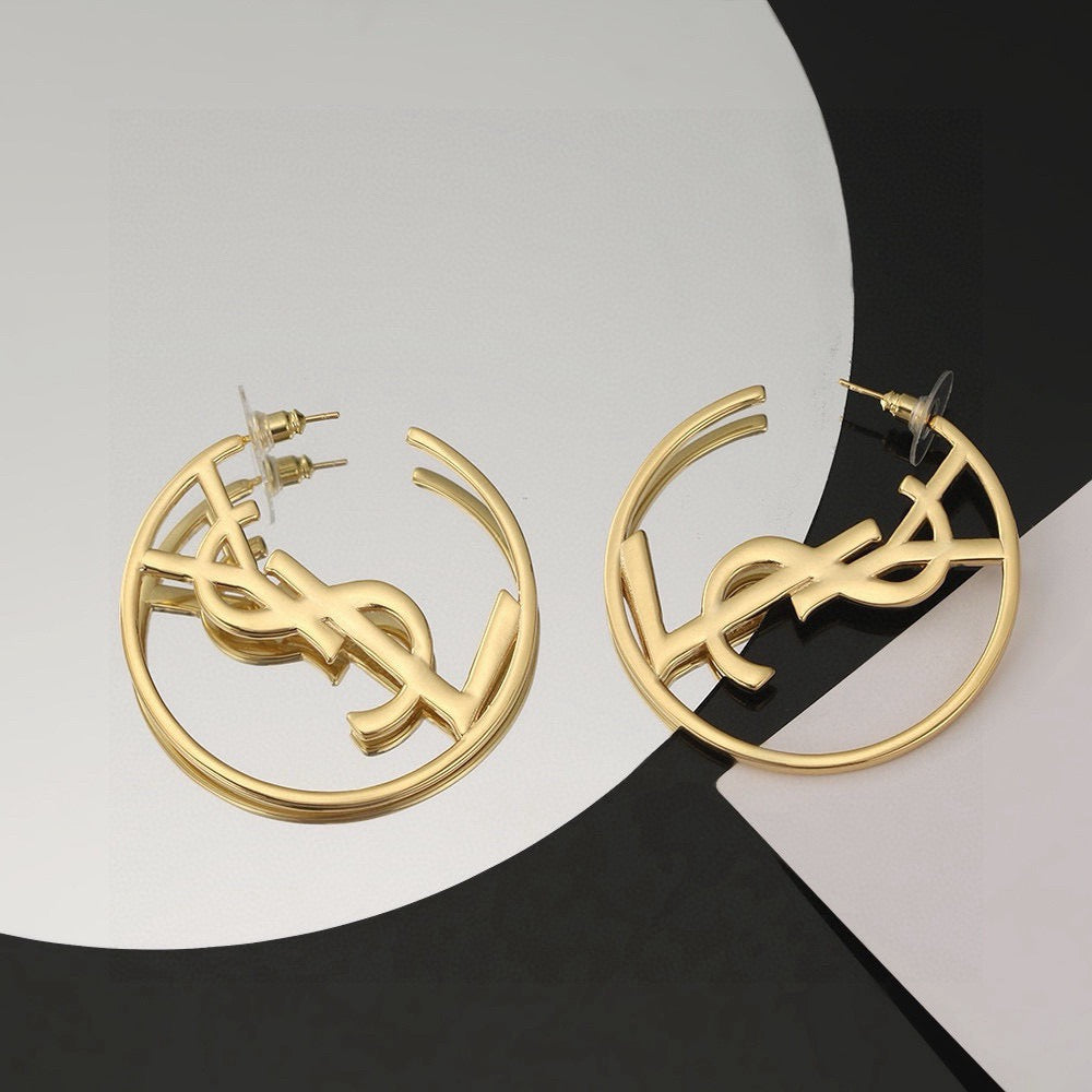Saint Laurent Gold-Tone Circular Monogram Earrings - album image 7