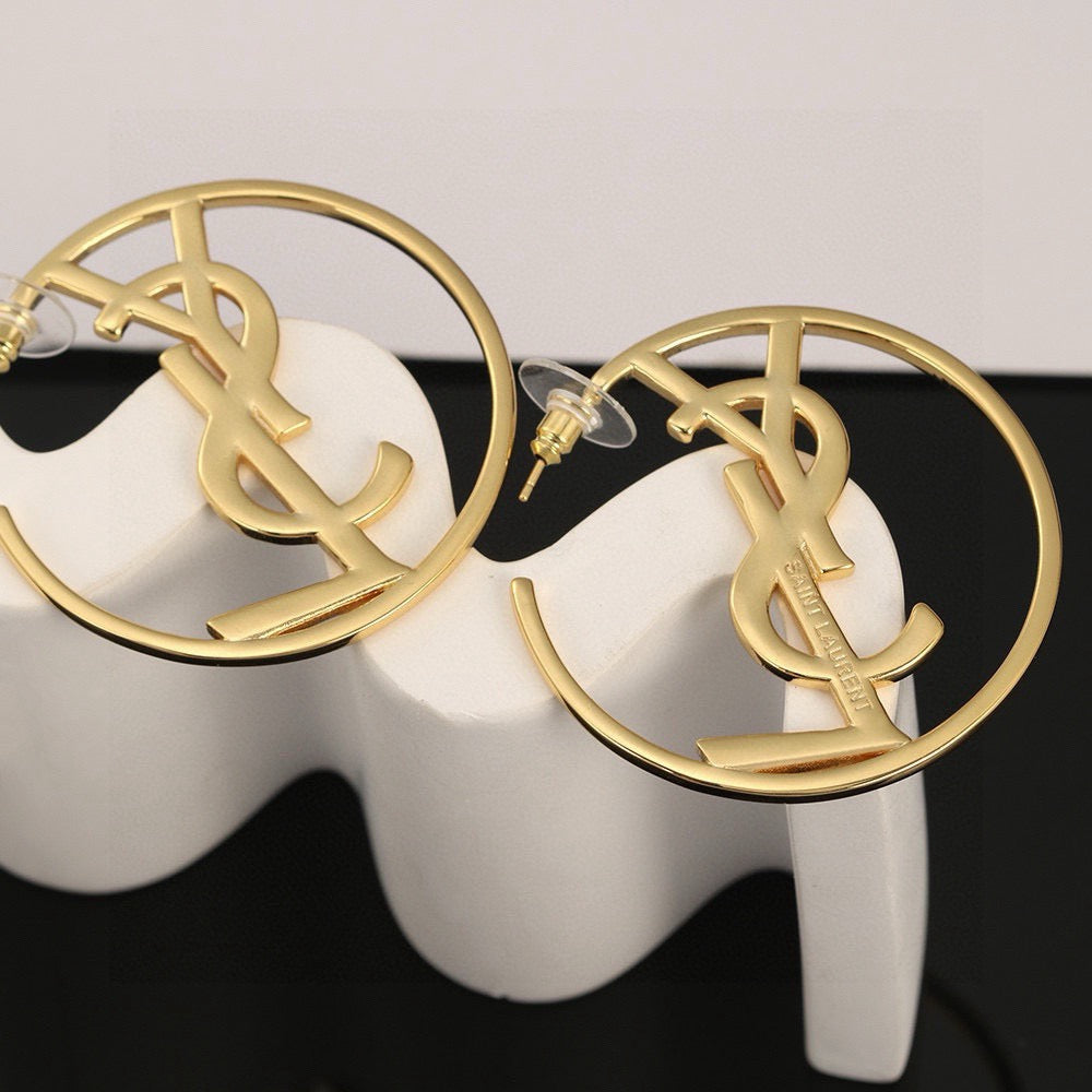 Saint Laurent Gold-Tone Circular Monogram Earrings - album image 5