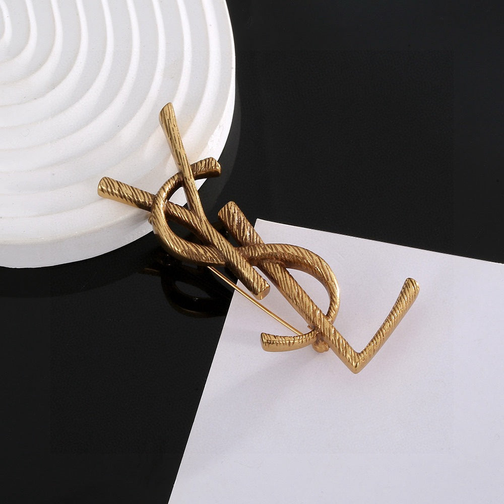 Saint Laurent Gold-Tone Slim Monogram Brooch - album image 6