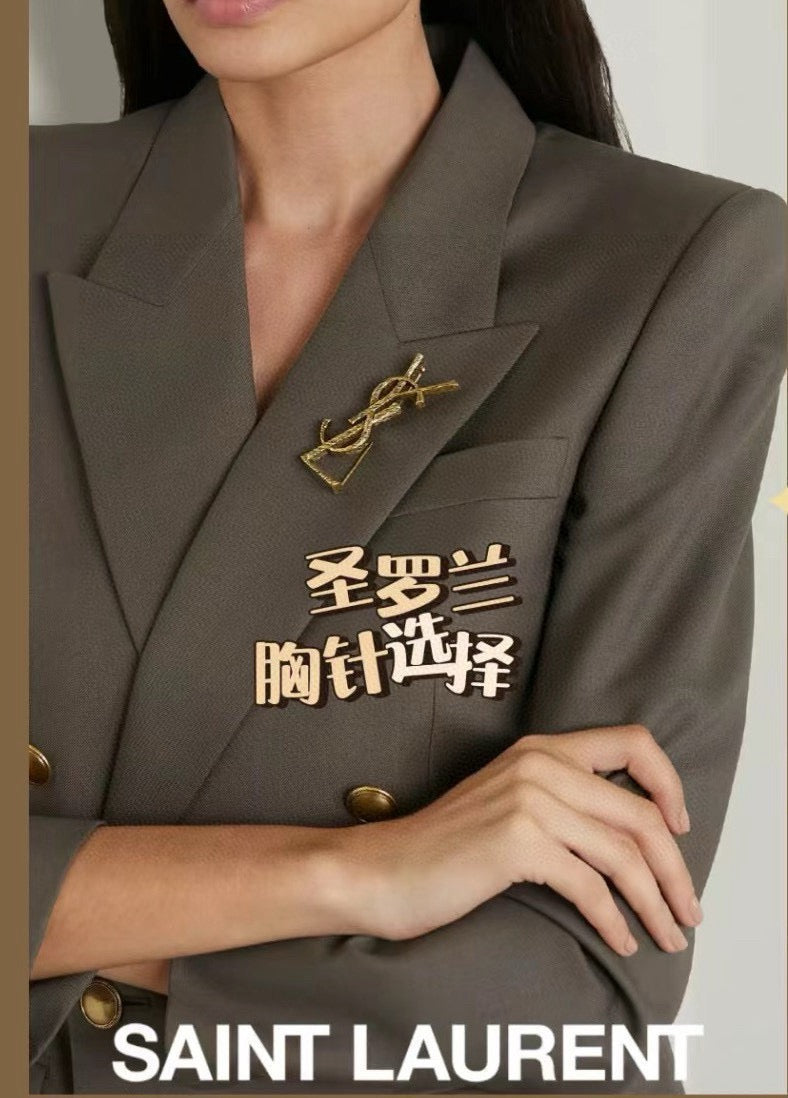Saint Laurent Gold-Tone Slim Monogram Brooch - album image 4