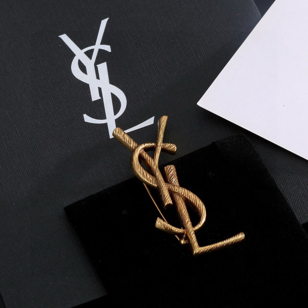 Saint Laurent Gold-Tone Slim Monogram Brooch - album image 5