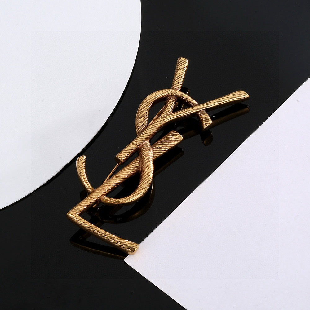Saint Laurent Gold-Tone Slim Monogram Brooch - album image 3