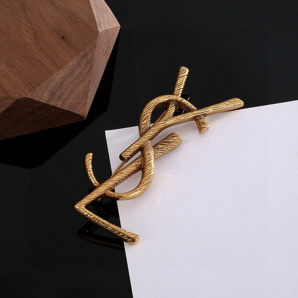Saint Laurent Gold-Tone Slim Monogram Brooch - album image 2