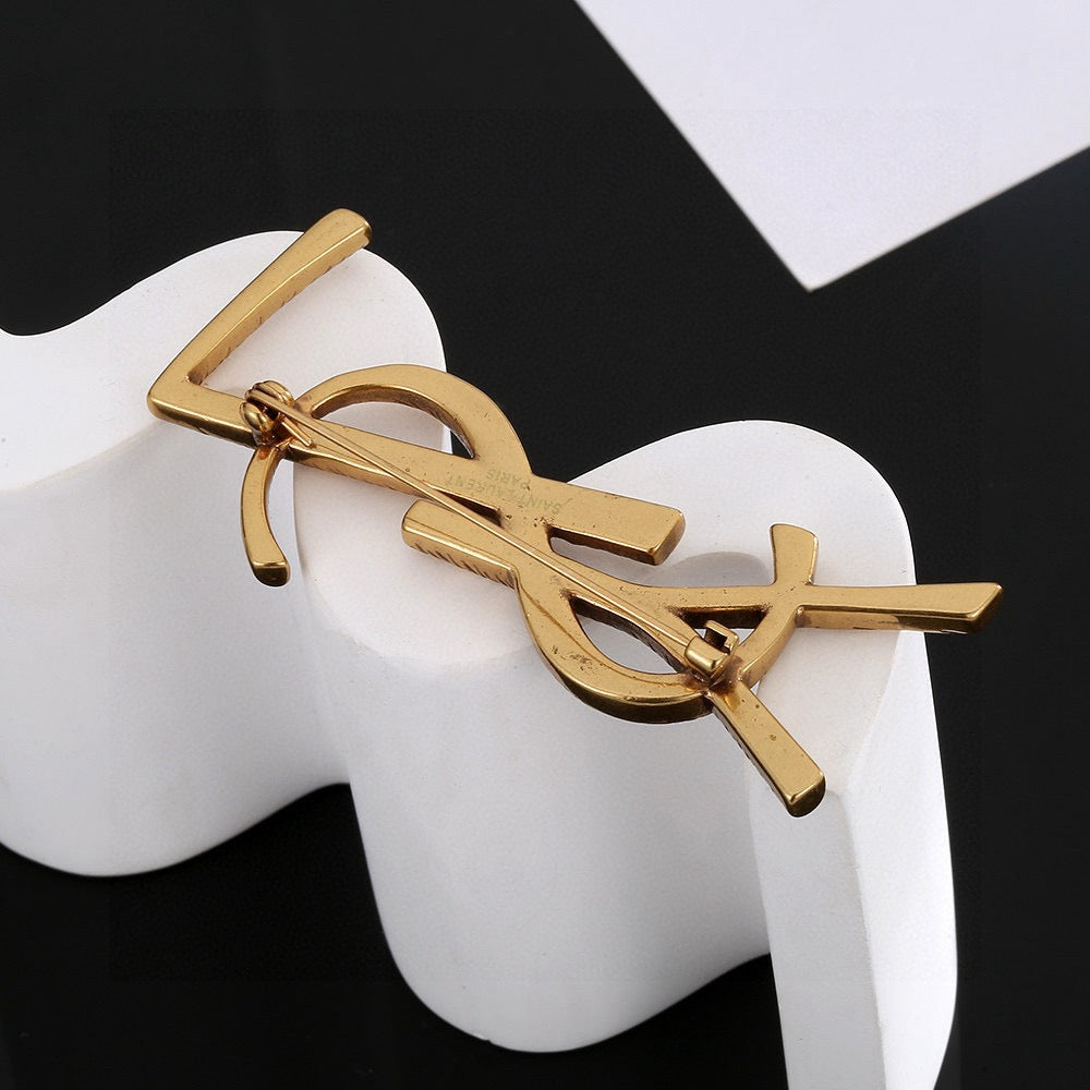 Saint Laurent Gold-Tone Slim Monogram Brooch - album image 7