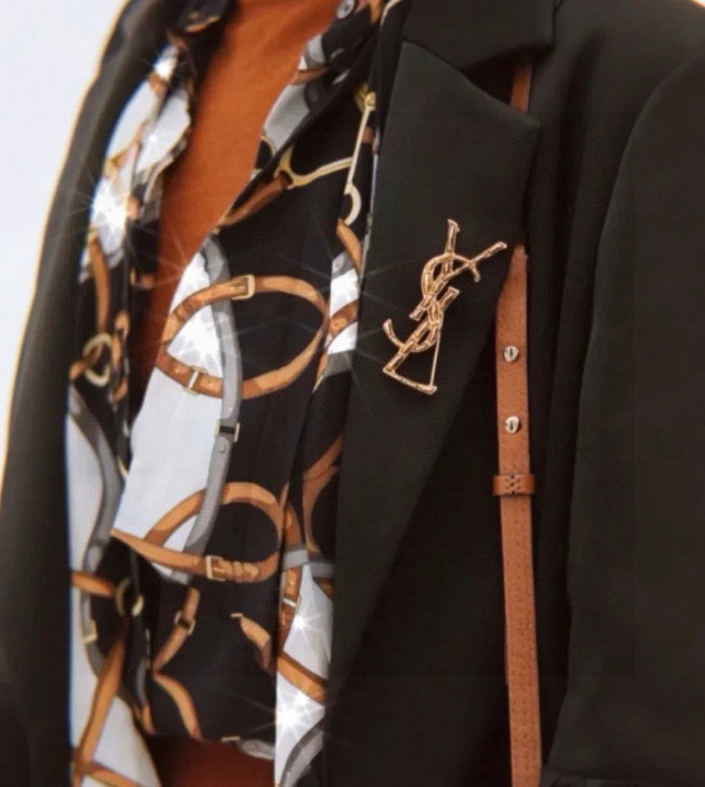 Saint Laurent Silver and Gold-Tone Twisted Monogram Brooch - album image 5