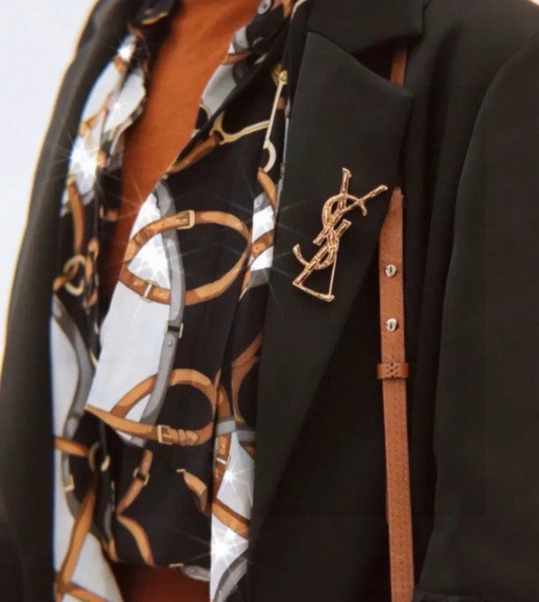 Saint Laurent Silver and Gold-Tone Twisted Monogram Brooch - album image 5