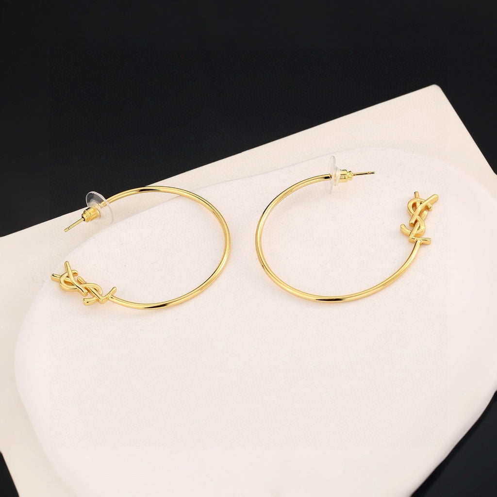 Saint Laurent Gold-Tone Monogram Thin Hoop Earrings - album image 5